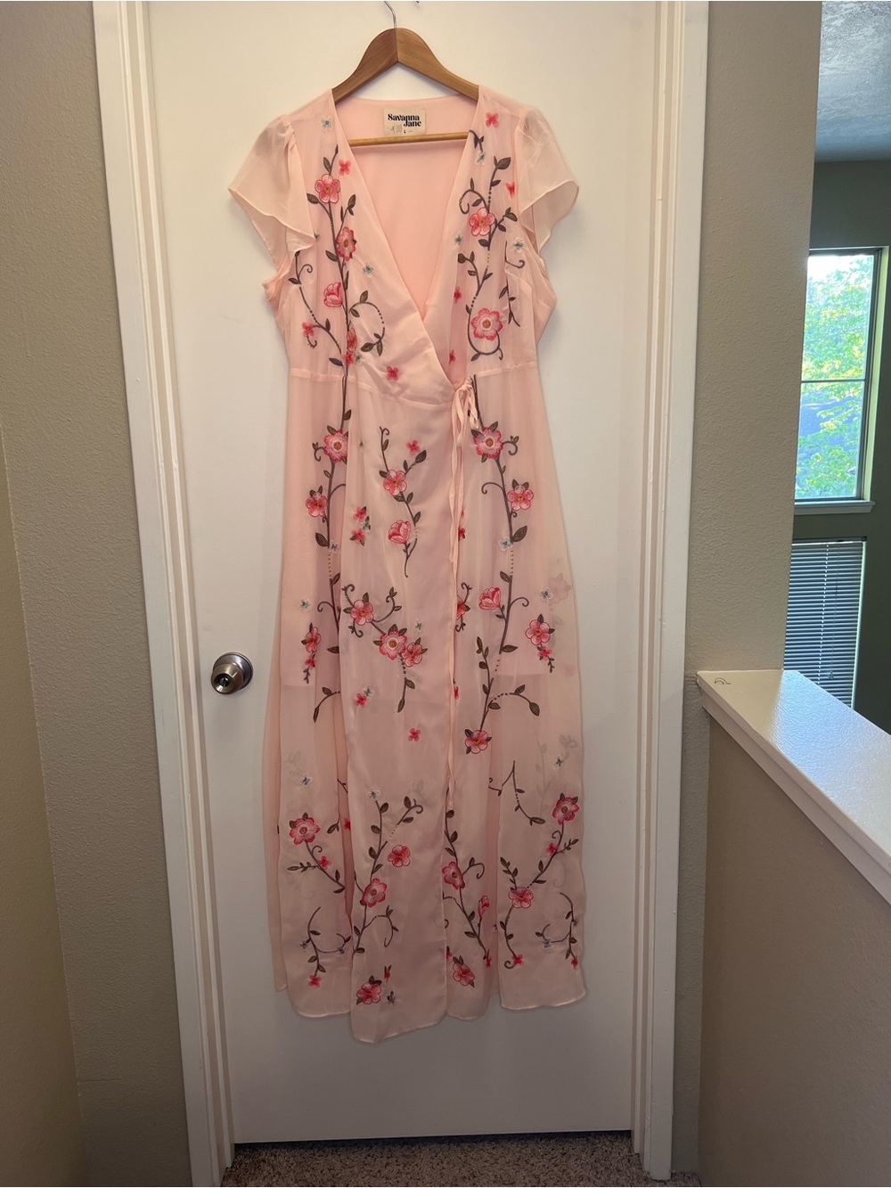 Savanna Jane Peach Floral Embroidered Maxi Wrap Dress - Picture 2 of 12